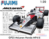 GP25 McLaren Honda MP4/6 F1 1991 Formula 1 Ayrton Senna 1:20 kit Fujimi F092133