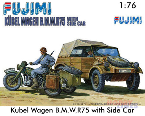 Kubel Wagen B.M.W.R75 with Side Car WWII 1:76 scale model kit Fujimi F761053