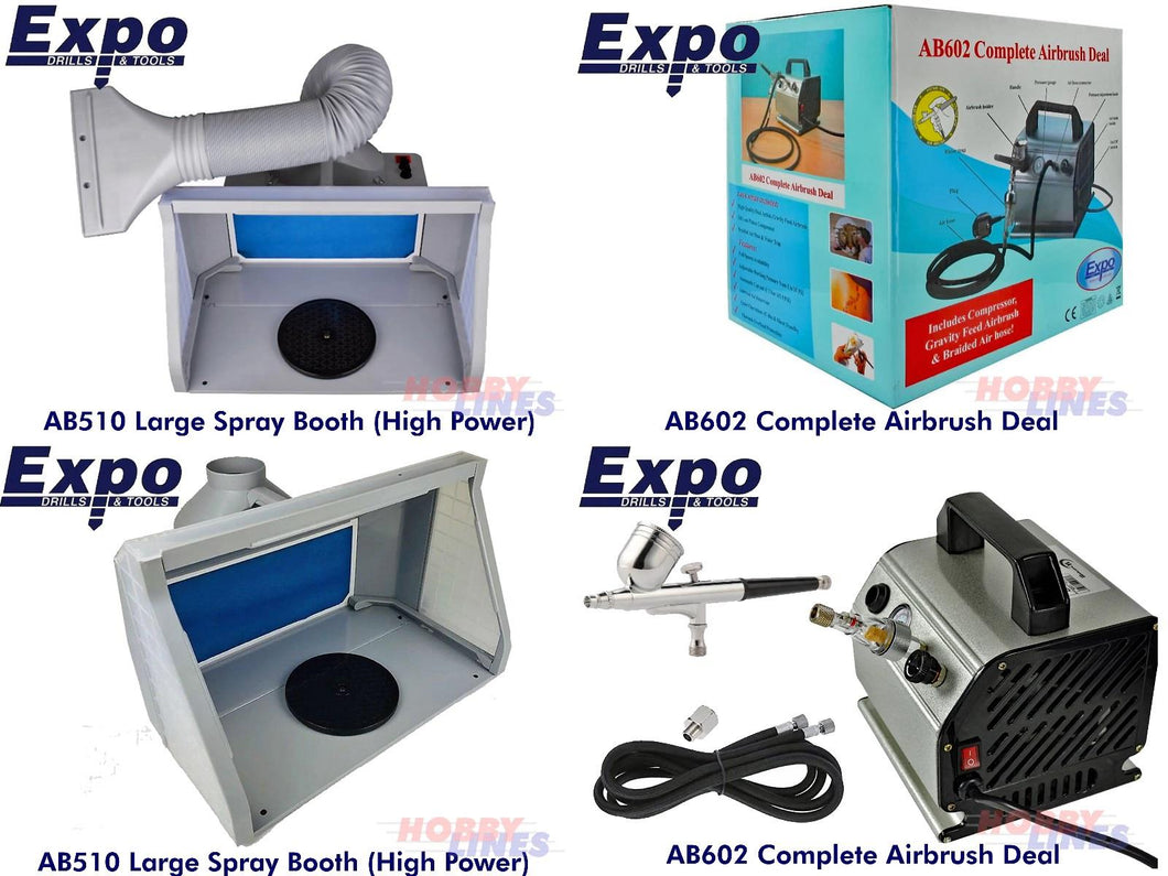 Complete Airbrushing bundle | AB510 High Power Spray booth with AB602 Compressor Complete Airbrush Deal