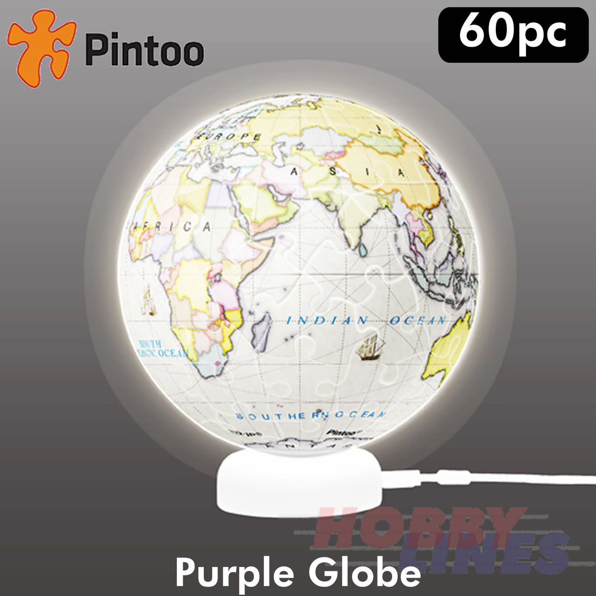 3D Puzzle PURPLE GLOBE 3" LED USB light Translucent Earth 60pc PINTOO J1021