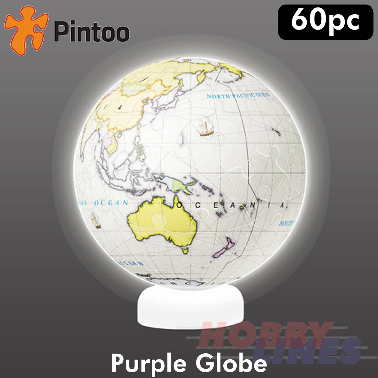 3D Puzzle PURPLE GLOBE 3" LED USB light Translucent Earth 60pc PINTOO J1021