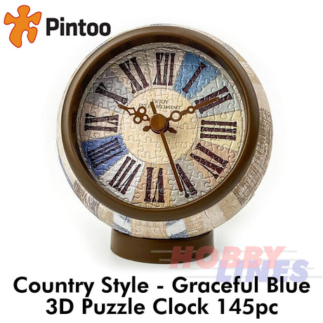 3D Puzzle Clock COUNTRY STYLE - GRACEFUL BLUE 145pc Desk Clock PINTOO KC1049