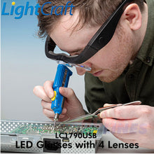 Load image into Gallery viewer, LED Glasses 4 lenses Magnification 1.5x 2.5x 3.5 5.0x LightCraft LC1790 USB
