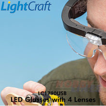 Load image into Gallery viewer, LED Glasses 4 lenses Magnification 1.5x 2.5x 3.5 5.0x LightCraft LC1790 USB
