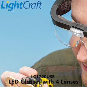 LED Glasses 4 lenses Magnification 1.5x 2.5x 3.5 5.0x LightCraft LC1790 USB