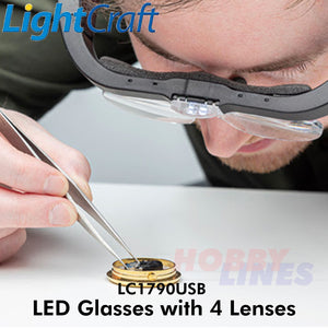 LED Glasses 4 lenses Magnification 1.5x 2.5x 3.5 5.0x LightCraft LC1790 USB