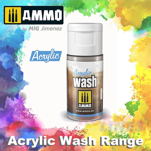 ACRYLIC WASH RANGE 15ml jar/bottles Full Colour Range AMMO By Mig Jimenez