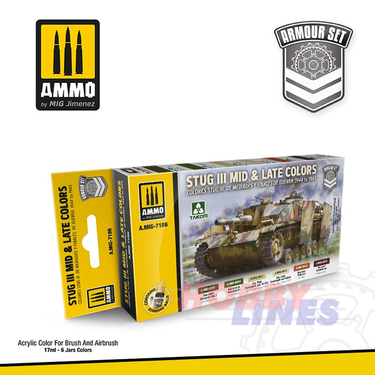 STUG III MID & LATE COLORS 1944 TO 1945 6 Jar Paint Set AMMO Mig Jimenez MIG7186
