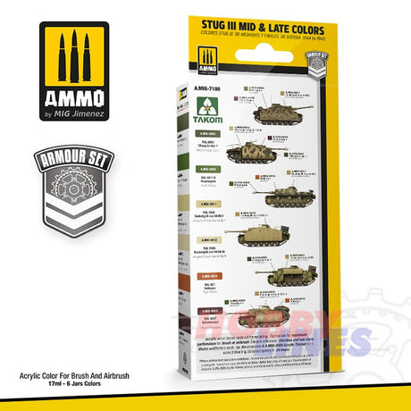 STUG III MID & LATE COLORS 1944 TO 1945 6 Jar Paint Set AMMO Mig Jimenez MIG7186