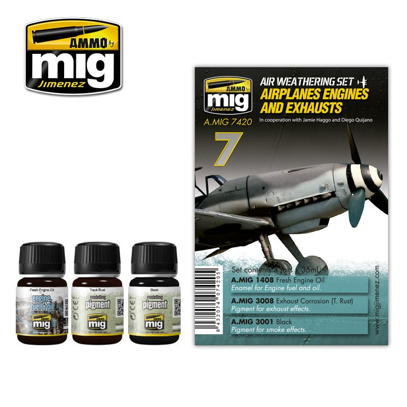 AIRPLANE ENGINES & EXHAUSTS Paints/oil effects 3x35ml AMMO Mig Jimenez MIG7420