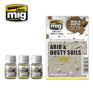 ARID & DUSTY SOILS Paint set 3 x 35ml jars effects AMMO By Mig Jimenez MIG7440