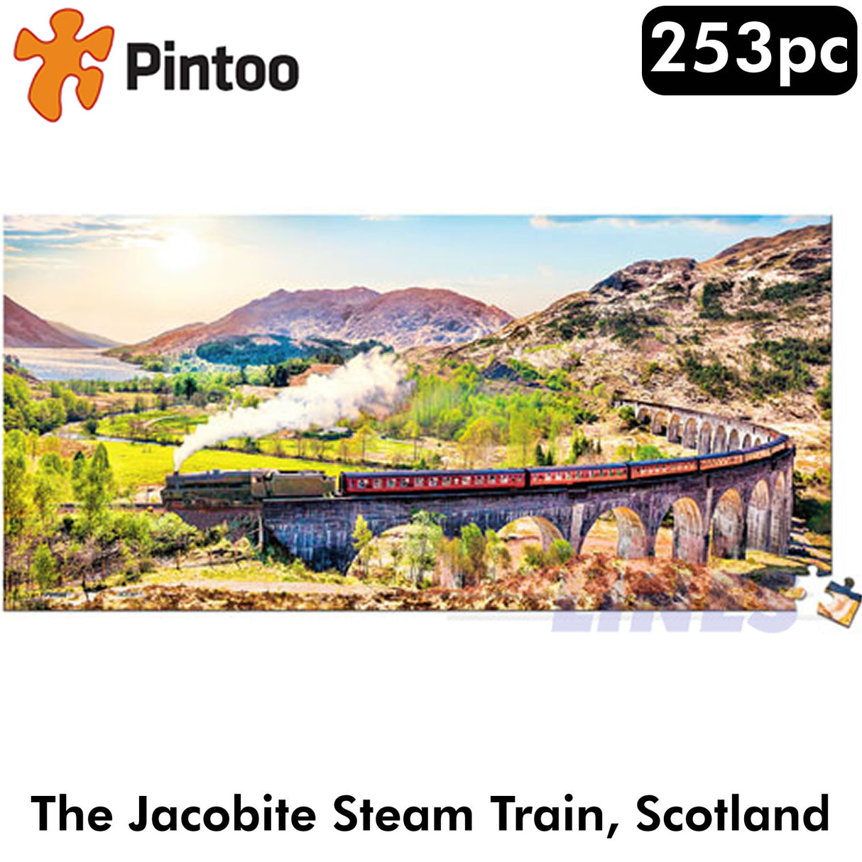 Showpiece XS Puzzle JACOBITE STEAM TRAIN Scotland 7" x 3.5" 253pc PINTOO P1170