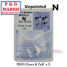 Load image into Gallery viewer, COWS &amp; CALVES white metal farm animals livestock P&amp;D Marsh Unpainted N gauge C53
