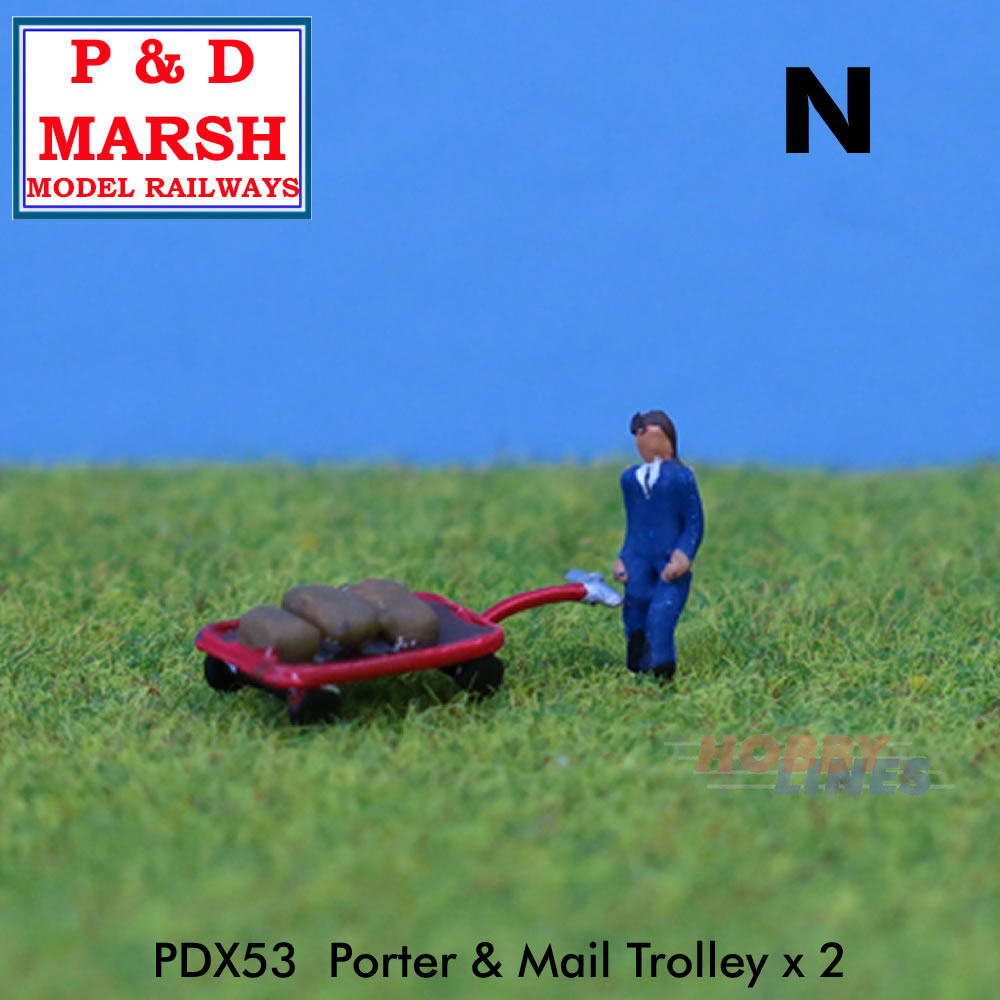 PORTERS & MAIL TROLLEY Painted figure ready to place P&D Marsh N gauge X53