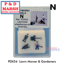 Load image into Gallery viewer, LAWNMOWERS ETC Painted figures ready to place P&amp;D Marsh N gauge X54
