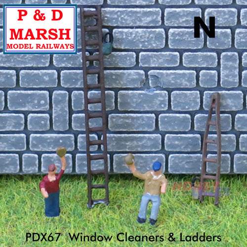 WINDOW CLEANERS & LADDERS Painted figures ready to place P&D Marsh N gauge X67