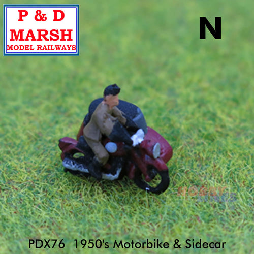 1950s MOTORBIKE SIDECAR & RIDER Painted ready to place P&D Marsh N gauge X76