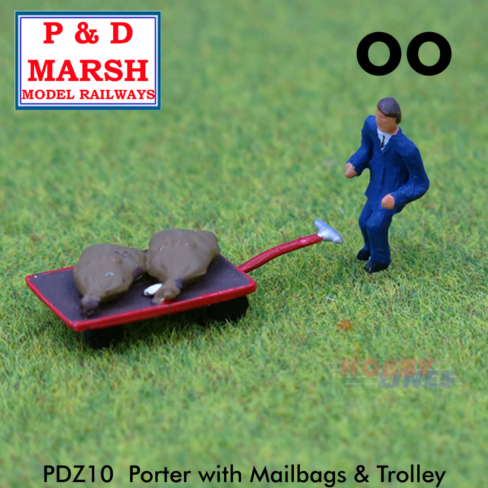 PORTER with MAIL TROLLEY Painted figure ready to place P&D Marsh OO gauge Z10