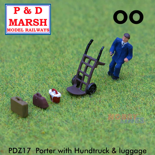 PORTER & HAND TRUCK Painted figure  ready to place P&D Marsh OO gauge Z17