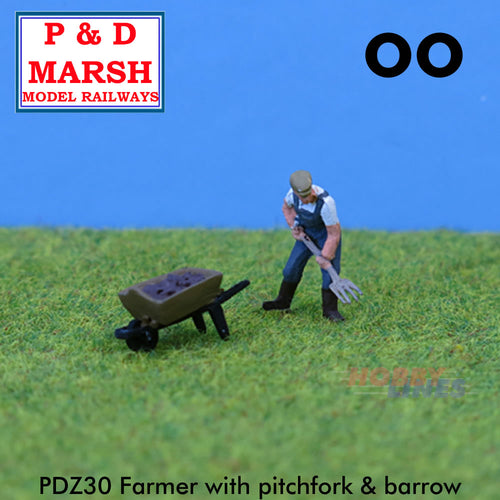 FARMER with PITCHFORK & BARROW Painted ready to place P&D Marsh OO gauge Z30