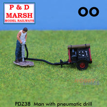 Load image into Gallery viewer, MAN with PNEUMATIC DRILL &amp; COMPRESSOR Painted figure P&amp;D Marsh OO gauge Z38
