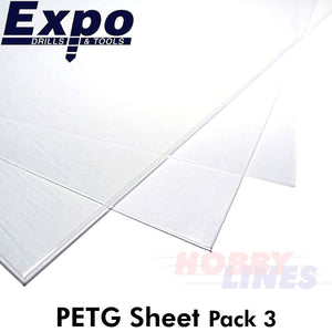 CLEAR PETG SHEET 0.5-0.75mm(20-30 Thou) 228 x 330mm pk 3 A4 plastic Expo Tools