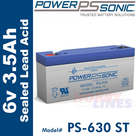 Power-Sonic PS-630 ST 6V 3.5Ah Sealed Lead Acid Rechargeable Battery GP series