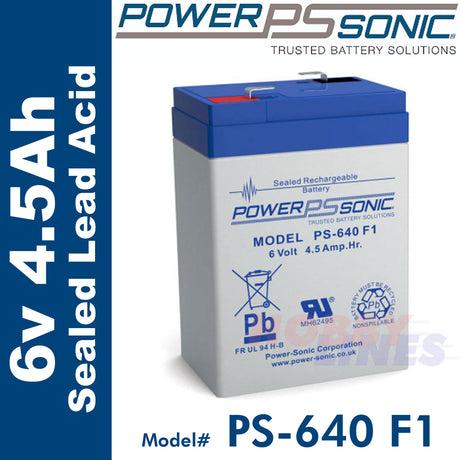 Power-Sonic PS-640 F1 6V 4.5Ah Sealed Lead Acid Rechargeable Battery GP series