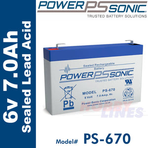 Power-Sonic PS-670 6V 7Ah Sealed Lead Acid Rechargeable Battery GP series