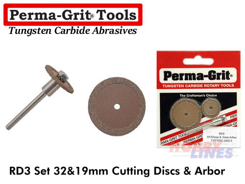 Perma-Grit RD3 CUTTING DISC SET 19 & 32mm dia w Arbor Tungsten Carbide Permagrit