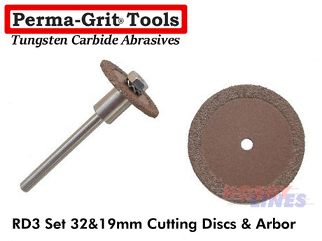 Perma-Grit RD3 CUTTING DISC SET 19 & 32mm dia w Arbor Tungsten Carbide Permagrit