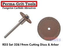 Load image into Gallery viewer, Perma-Grit RD3 CUTTING DISC SET 19 &amp; 32mm dia w Arbor Tungsten Carbide Permagrit
