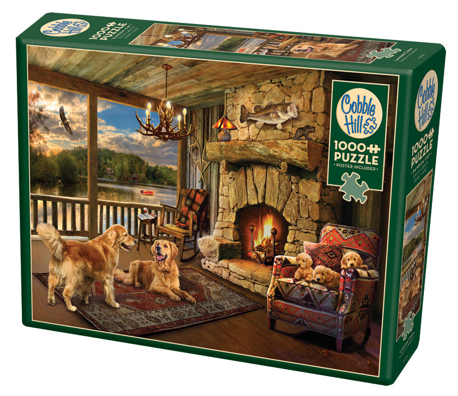 Cobble Hill Greg Giordano LAKESIDE CABIN Dogs Puppies 1000pc Jigsaw Puzzle 80294