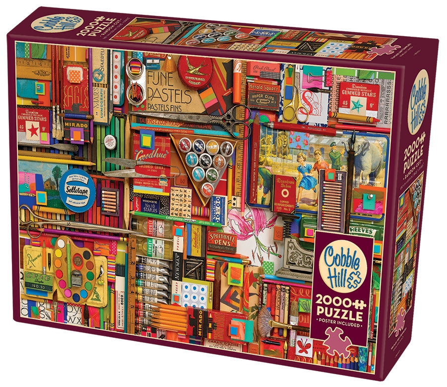 Cobble Hill Shelley Davies VINTAGE ART SUPPLIES 2000pc Jigsaw Puzzle 89009