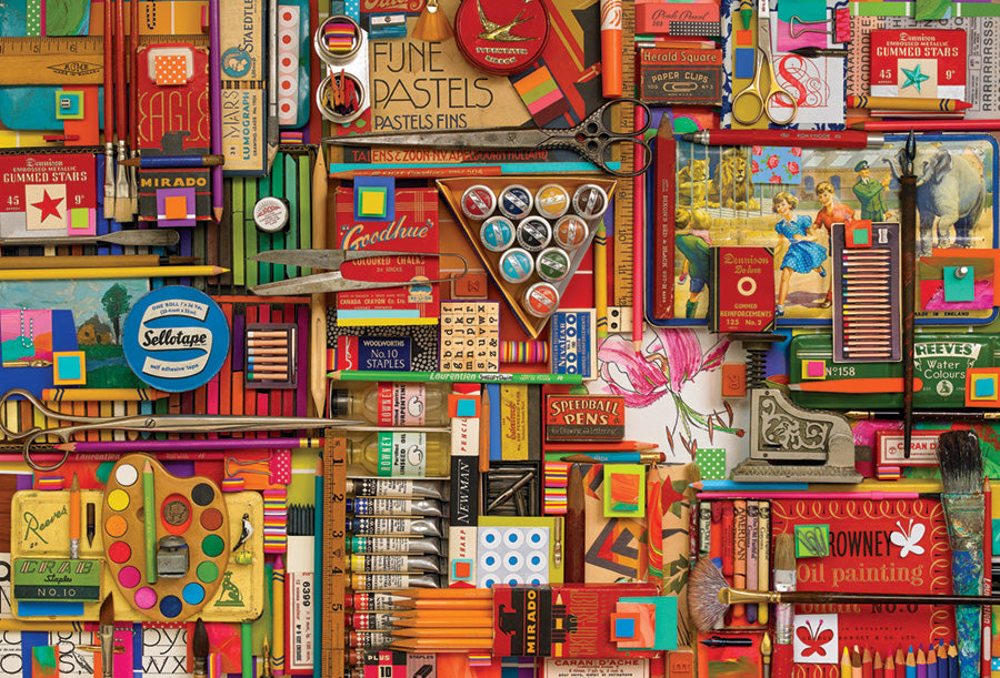 Cobble Hill Shelley Davies VINTAGE ART SUPPLIES 2000pc Jigsaw Puzzle 89009