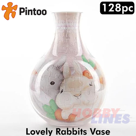 3D Puzzle Vase 5.75" LOVELY RABBITS 128pc Jig-saw puzzle PINTOO Puzzles SD1006