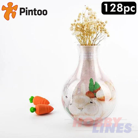 3D Puzzle Vase 5.75" LOVELY RABBITS 128pc Jig-saw puzzle PINTOO Puzzles SD1006