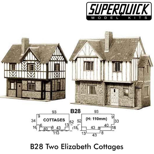 2 ELIZABETHAN COTTAGES 1:72 OO HO Gauge Railway Building Series B B28 SuperQuick