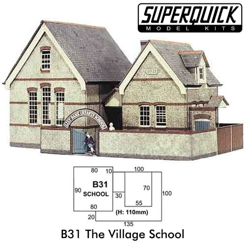 VILLAGE SCHOOL 1:72 Scale OO HO Gauge Railways Building Series B B31 SuperQuick
