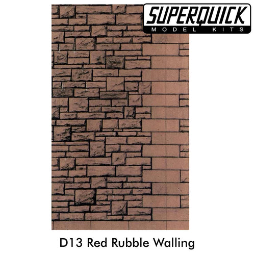 Building Paper RED RUBBLE WALLING 1:72 OO/HO gauge Pack 6 D13 SUPERQUICK