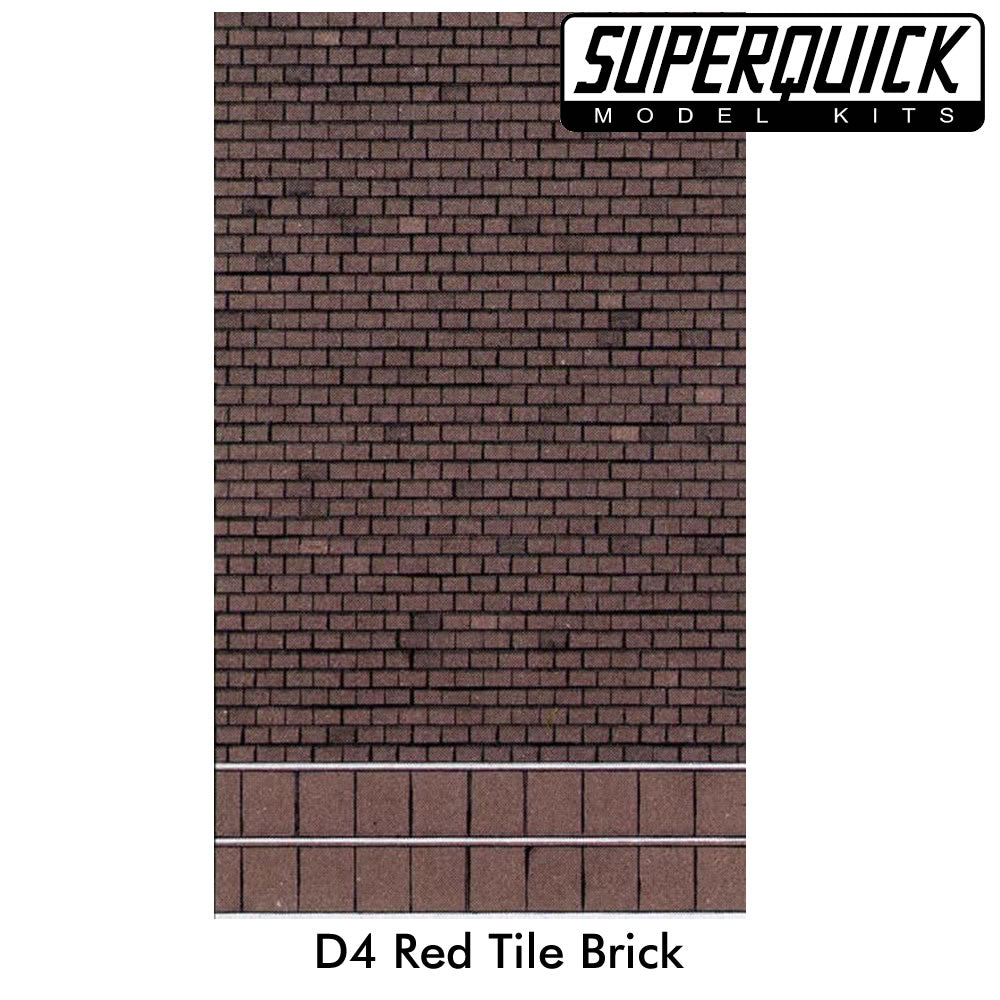 Building Paper RED TILE BRICK D4 1:72 scale OO/HO gauge Pack 6 D04 SuperQuick