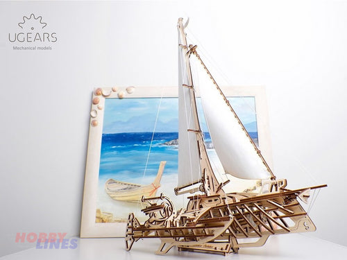 TRIMARAN Yacht Wood Mechanical Construction maritime 3D Puzzle Kit uGears 70059