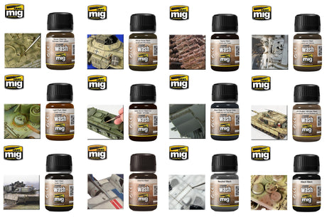 WASHES Full Range 35ml jar Weathering wash AMMO By Mig Jimenez